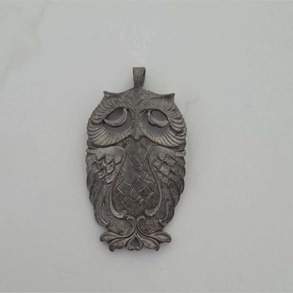Whimsigoth Boho Fairycore Pewter Owl Necklace Pendant